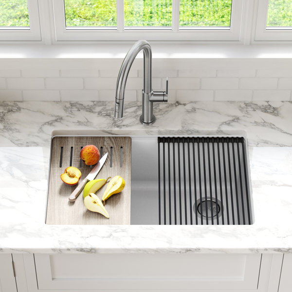 KRAUS Bellucci Workstation 30 Inch Undermount Granite Composite Single Bowl Kitchen Sink In White With Accessories%2C KGUW1 30WH 